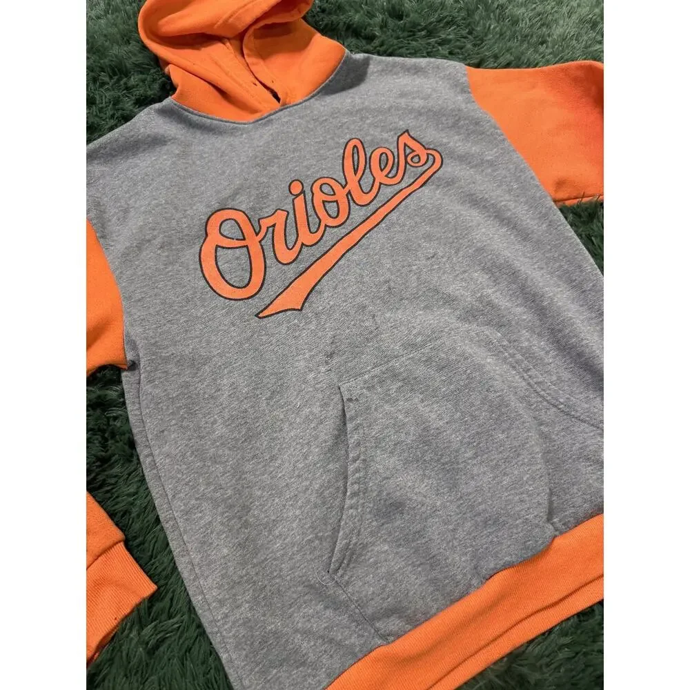 Baltimore Orioles MLB Hoodie Sweatshirt Grey Orange Raglan Pockets Adult Fan